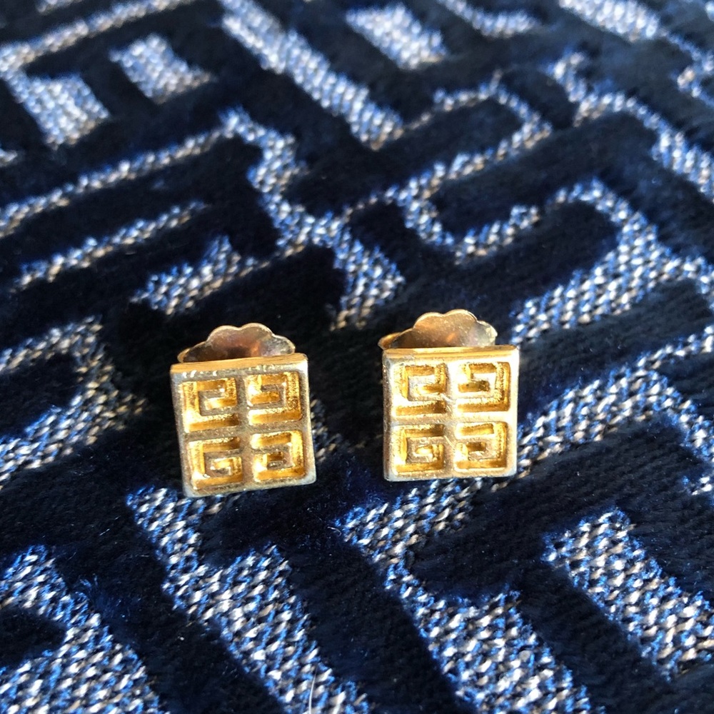 Vintage Givenchy Signed Pierced Logo Earrings